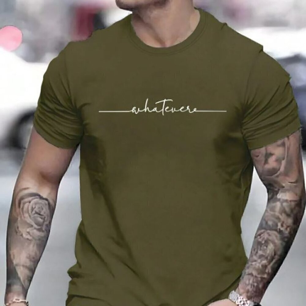 Men Letter Graphic Army Green Tee Size: Large (40)